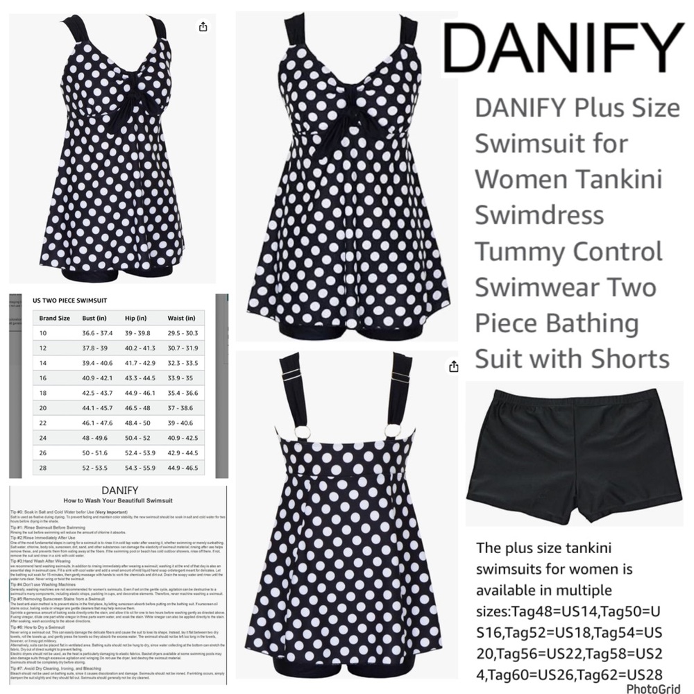 Danify 48 (US 14) black polka dot two piece Tankini NWOT